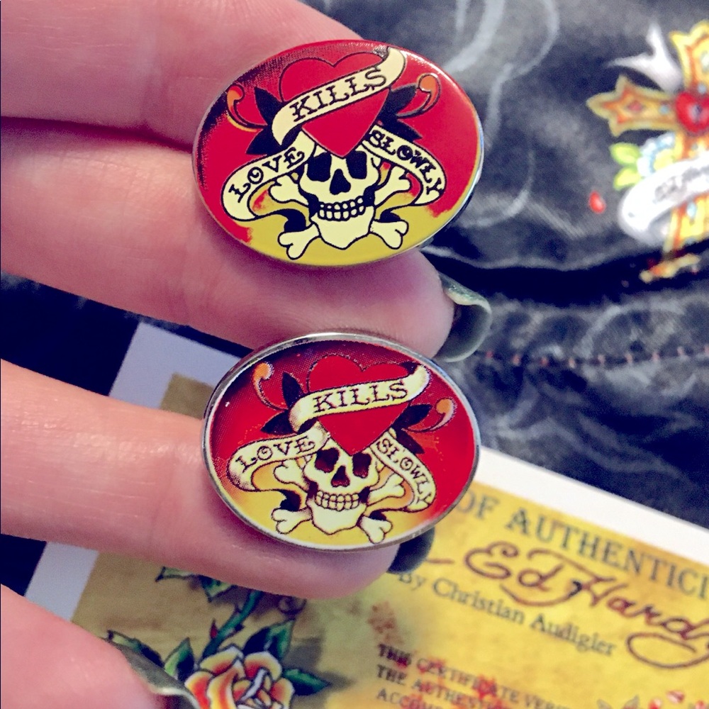 Ed Hardy Cufflinks w/COA and Pouch